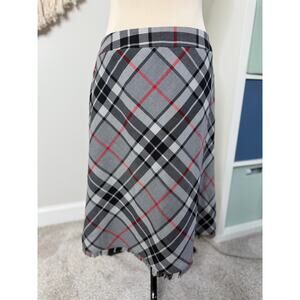 Vtg Vintage Gray Black Red Plaid Holiday Wool Blend Fringe Skirt 12 Christmas